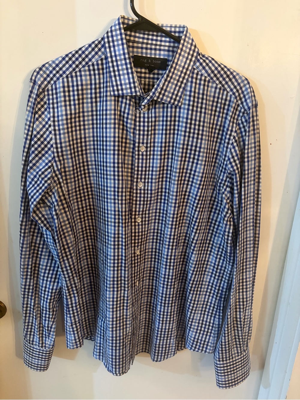 rag & bone Blue and White Gingham Dress Shirt 17/XL
